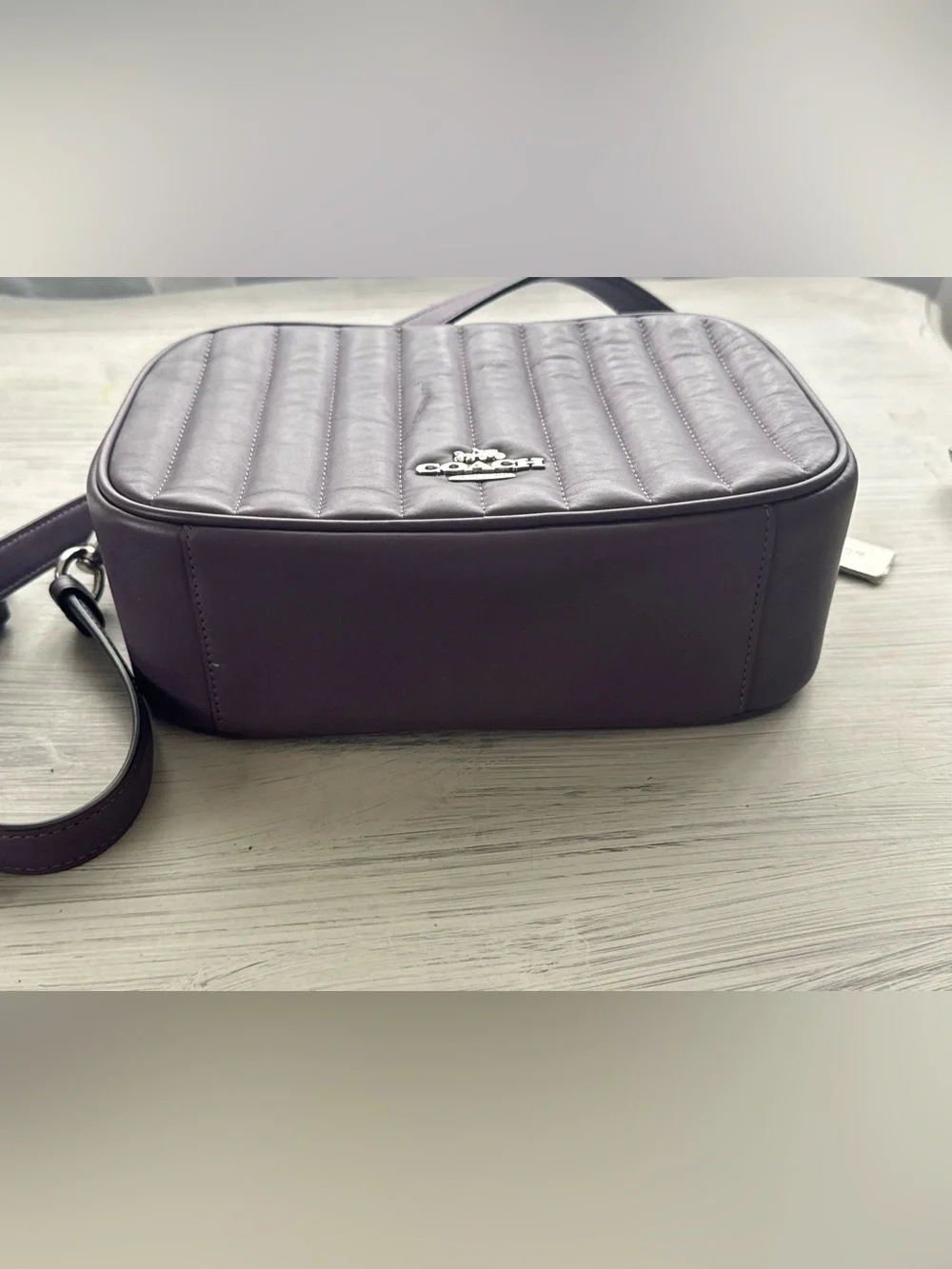 Coach Purple Quilted Leather Camera Bag Crossbody Silver Hardware